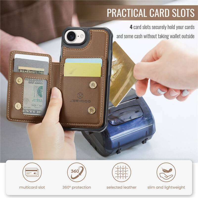 JEEHOOD iPhone 16e Magnetic 2-in-1 Wallet RFID-blocking Case