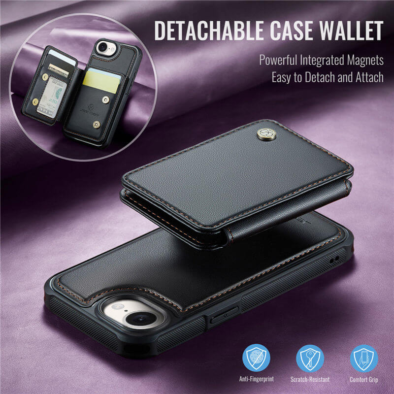 JEEHOOD iPhone 16e Magnetic 2-in-1 Wallet RFID-blocking Case