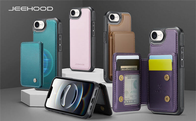 JEEHOOD iPhone 16e Magnetic 2-in-1 Wallet RFID-blocking Case