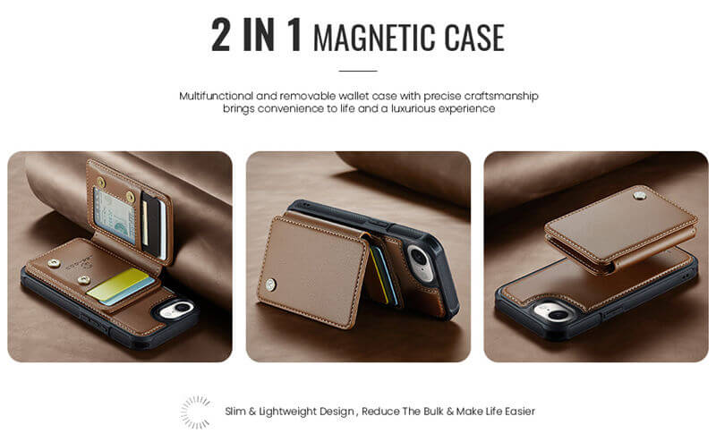 JEEHOOD iPhone 16e Magnetic 2-in-1 Wallet RFID-blocking Case