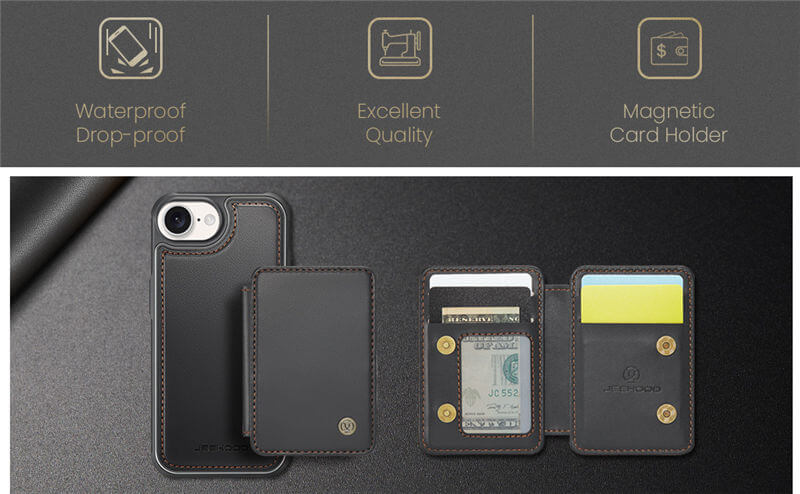 JEEHOOD iPhone 16e Magnetic 2-in-1 Wallet RFID-blocking Case