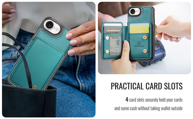 JEEHOOD iPhone 16e Magnetic 2-in-1 Wallet RFID-blocking Case