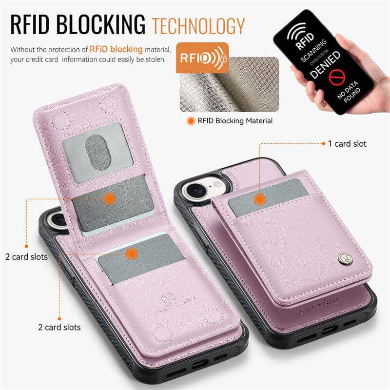 JEEHOOD iPhone 16e Magnetic 2-in-1 Wallet Case