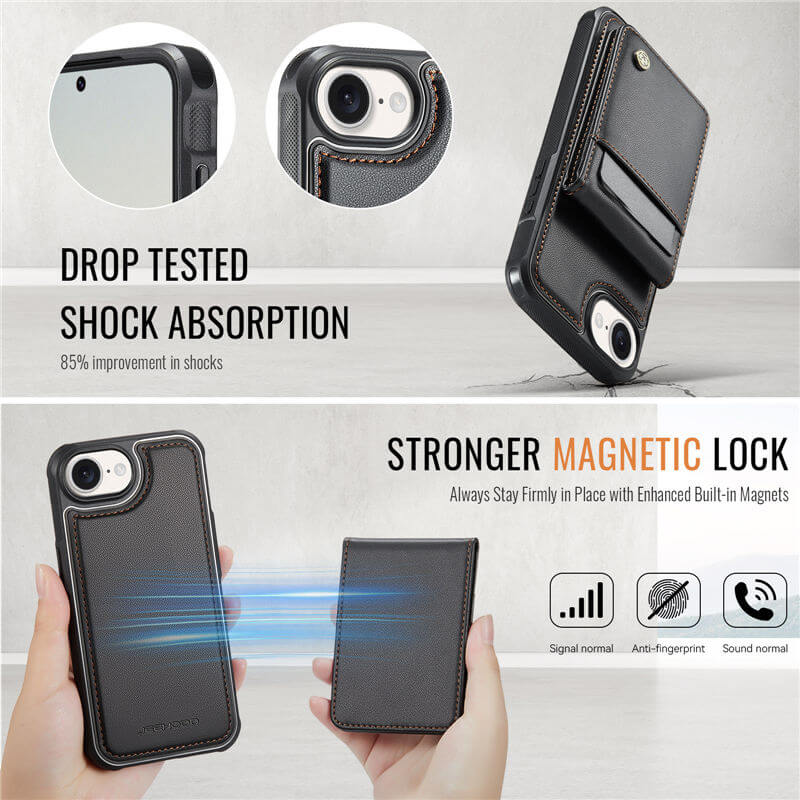 JEEHOOD iPhone 16e Magnetic 2-in-1 Wallet Case