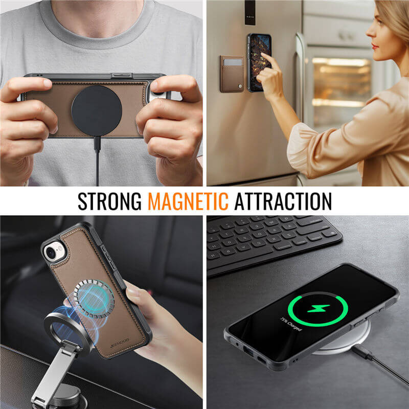 JEEHOOD iPhone 16e Magnetic 2-in-1 Wallet Case