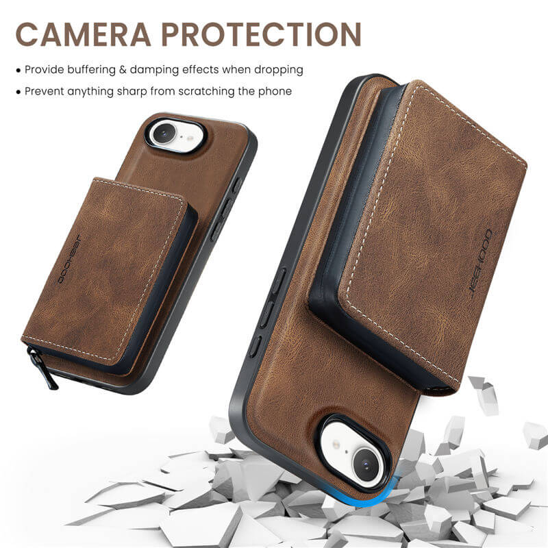 JEEHOOD iPhone 16e Detachable 2-in-1 Zipper Wallet Case