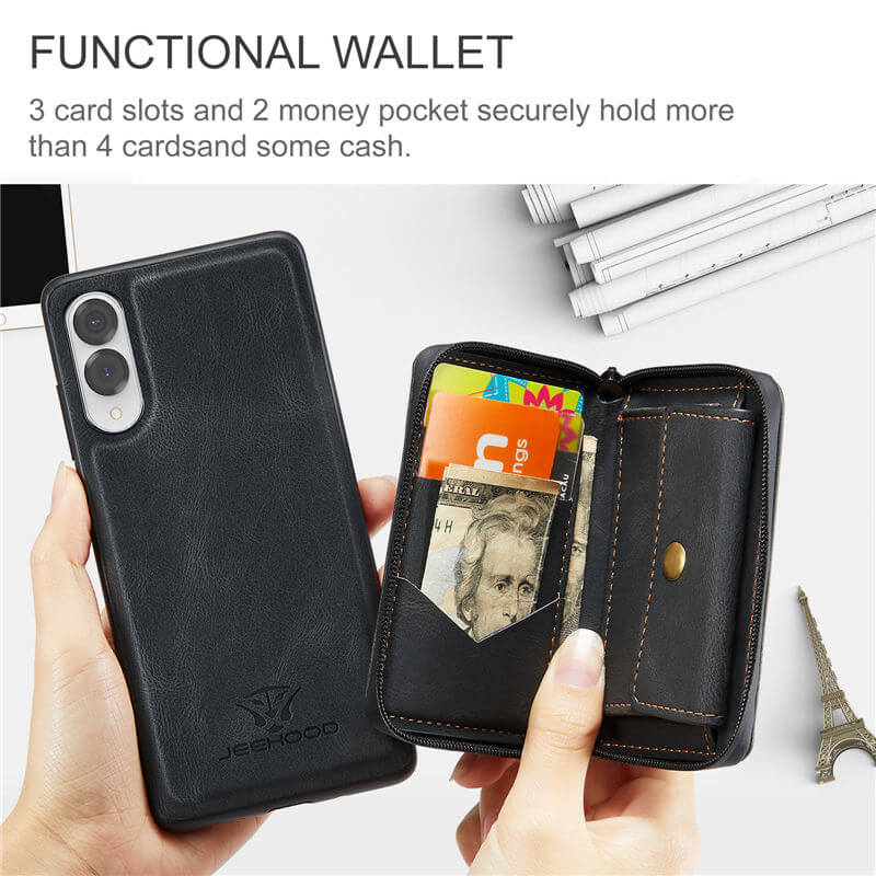 JEEHOOD Samsung Galaxy S25 Edge 2-in-1 Zipper Wallet Case