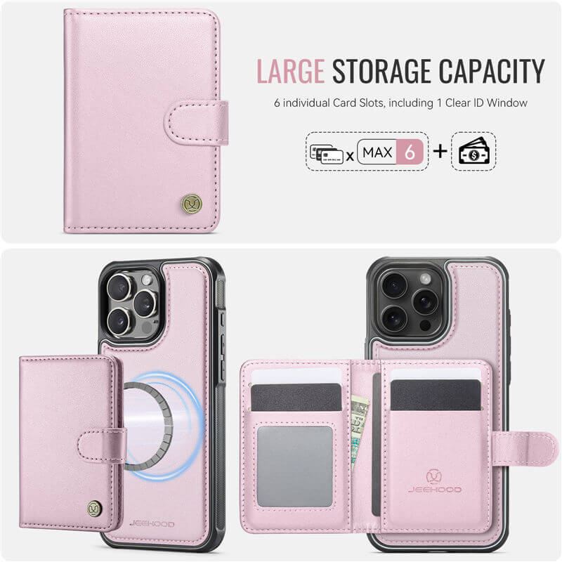 JEEHOOD iPhone 15 Pro 2-in-1 Magnetic Wallet Case