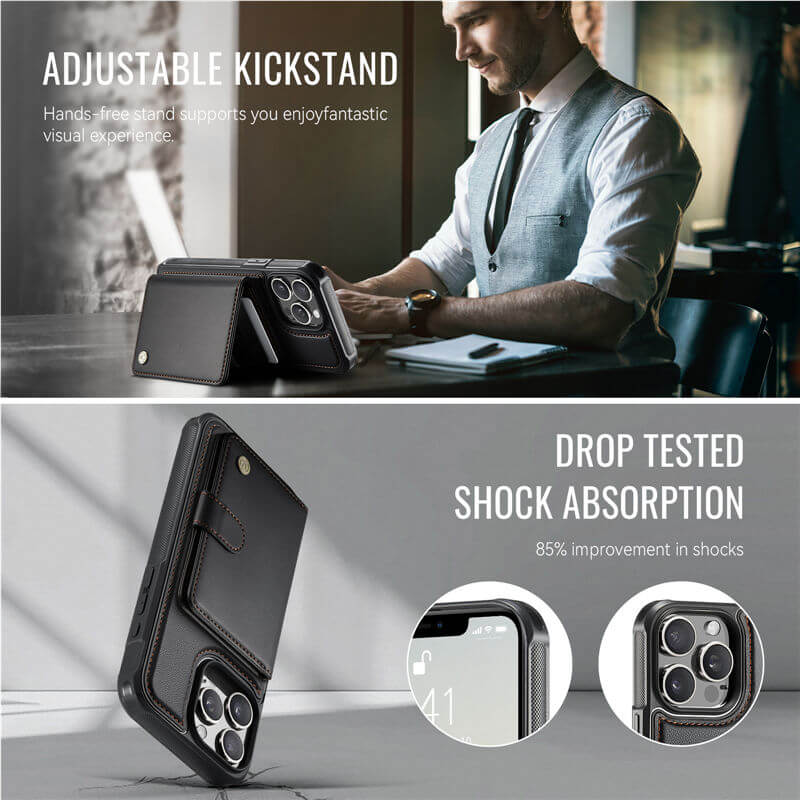 JEEHOOD iPhone 15 Pro Max 2-in-1 Magnetic Wallet Case