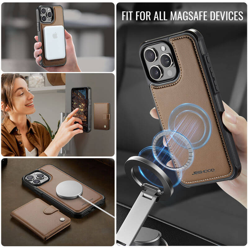 JEEHOOD iPhone 15 Pro Max 2-in-1 Magnetic Wallet Case
