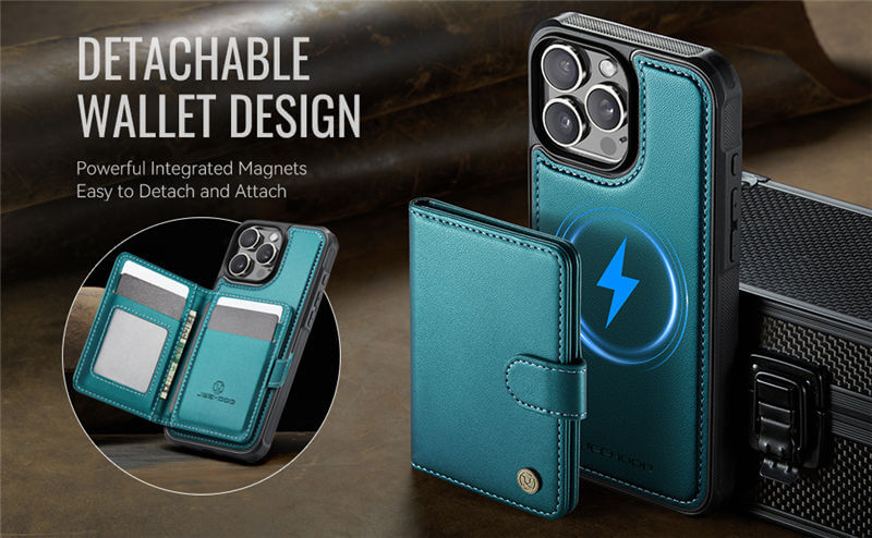 JEEHOOD iPhone 15 Pro 2-in-1 Magnetic Wallet Case