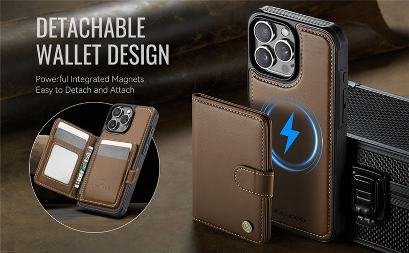 JEEHOOD iPhone 15 Pro Max 2-in-1 Magnetic Wallet Case