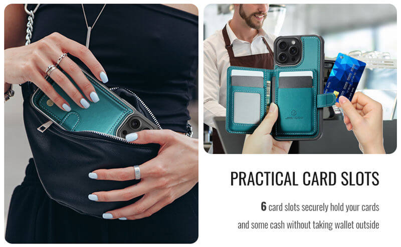 JEEHOOD iPhone 15 Pro Max 2-in-1 Magnetic Wallet Case