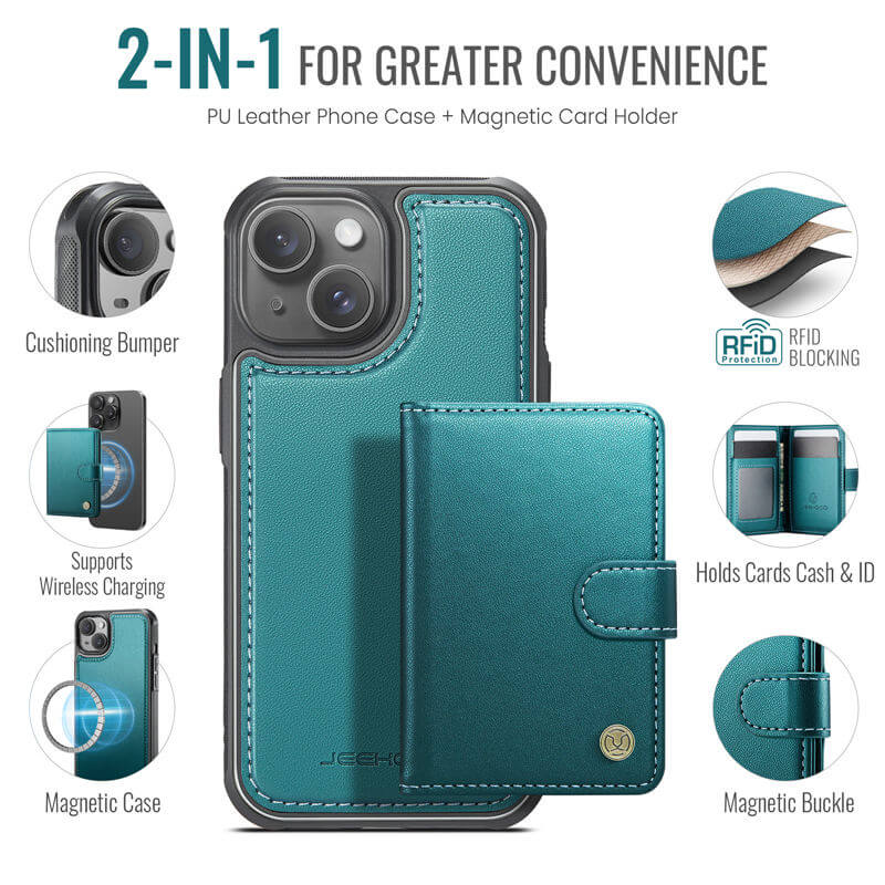 JEEHOOD iPhone 14 Plus 2-in-1 Magnetic Wallet Case