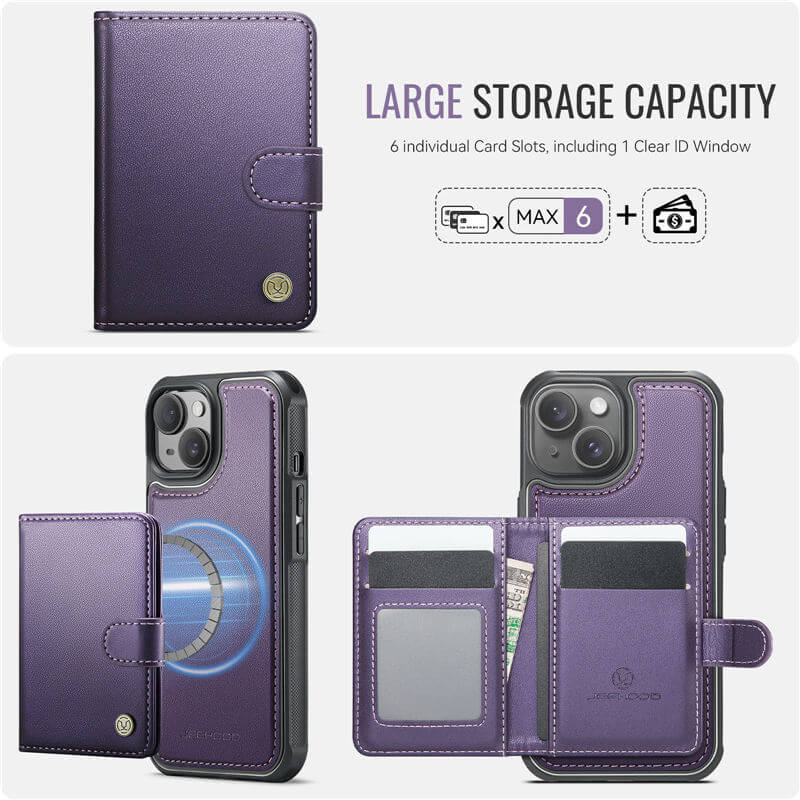 JEEHOOD iPhone 14 Plus 2-in-1 Magnetic Wallet Case