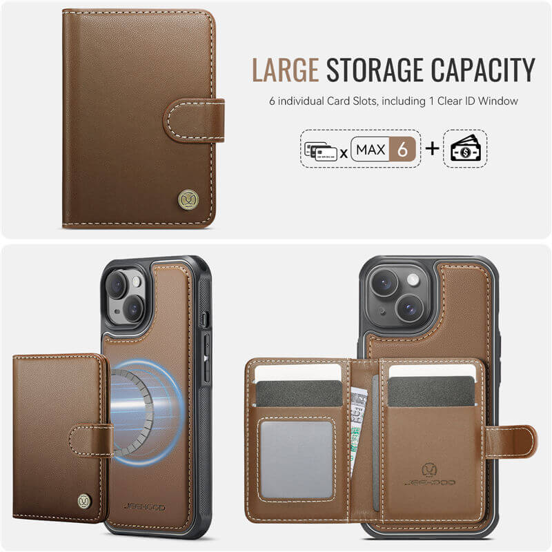 JEEHOOD iPhone 15 Plus 2-in-1 Magnetic Wallet Case