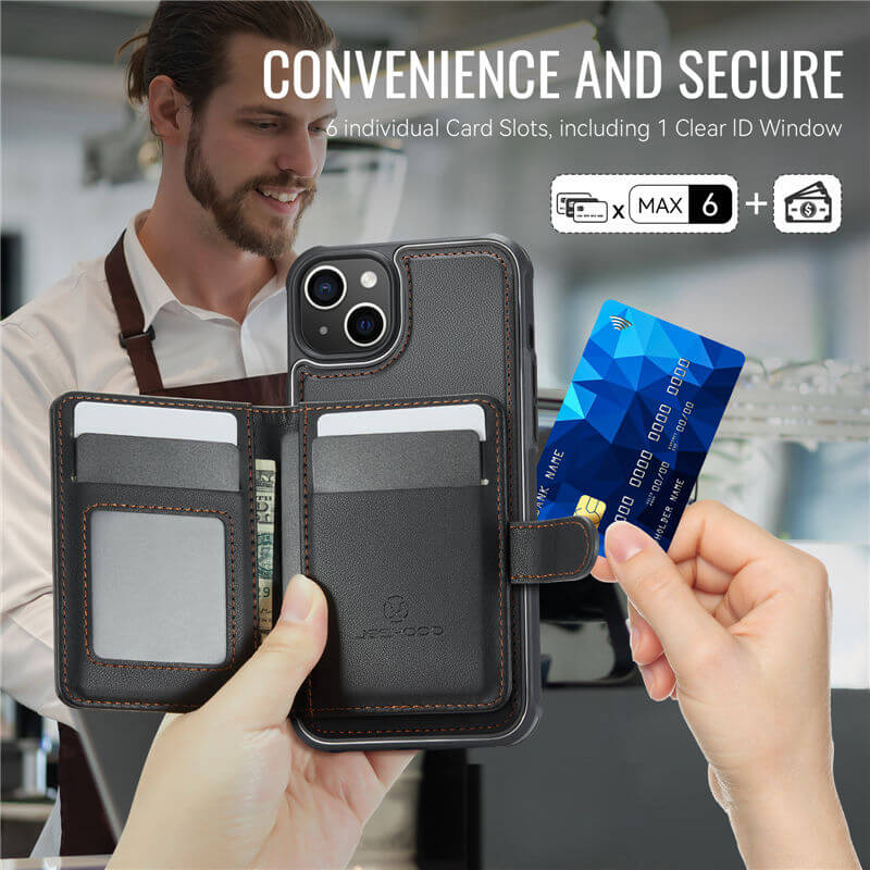 JEEHOOD iPhone 14 Plus 2-in-1 Magnetic Wallet Case