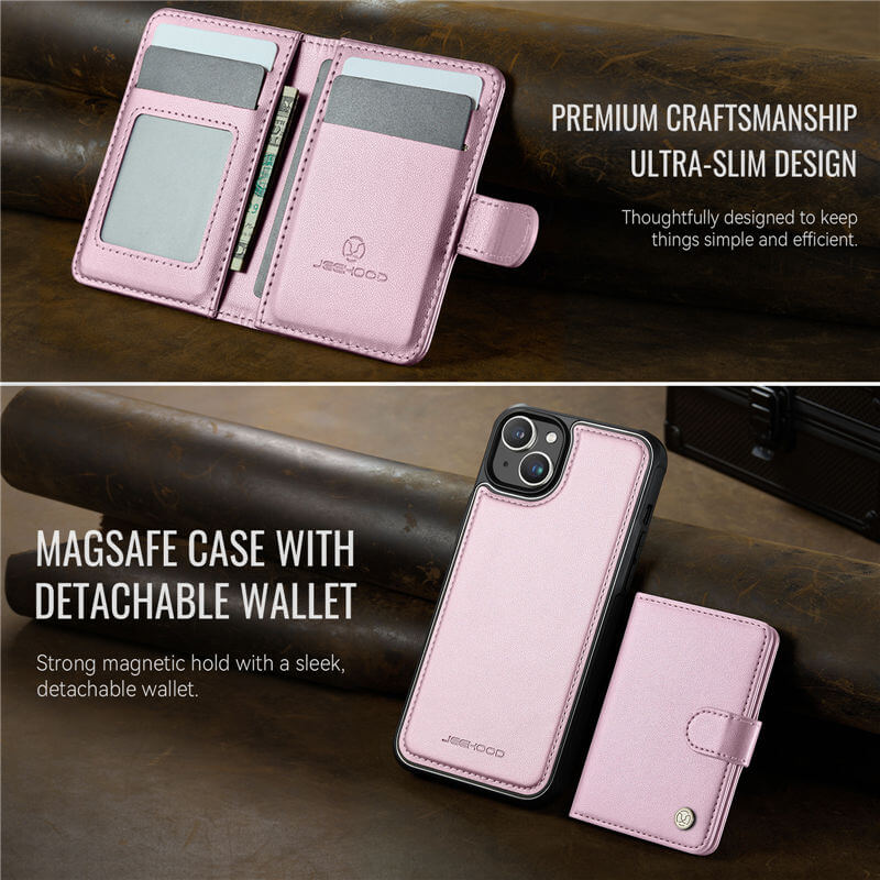 JEEHOOD iPhone 15 Plus 2-in-1 Magnetic Wallet Case