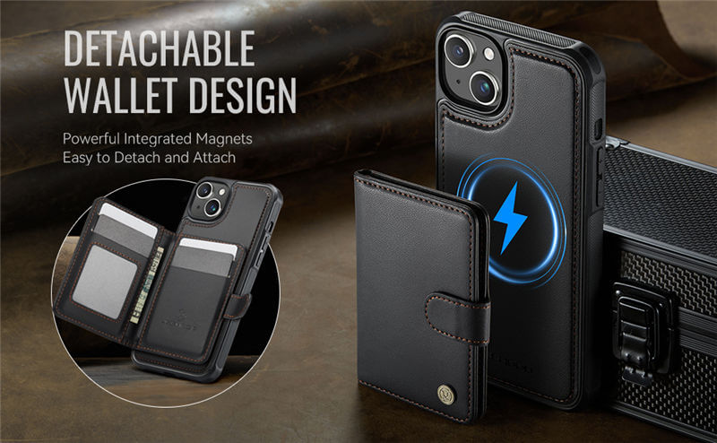 JEEHOOD iPhone 15 2-in-1 Magnetic Wallet Case
