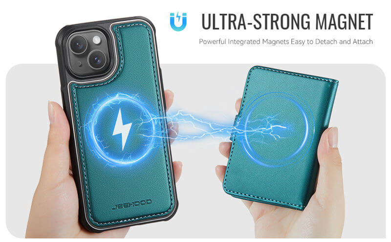 JEEHOOD iPhone 15 2-in-1 Magnetic Wallet Case