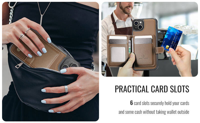 JEEHOOD iPhone 15 2-in-1 Magnetic Wallet Case