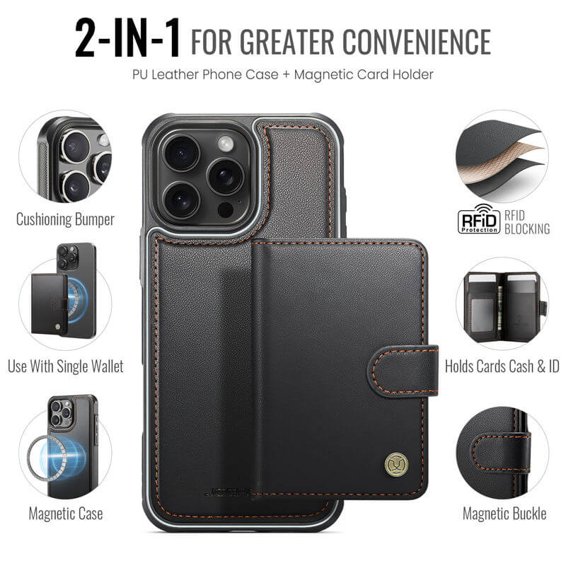 JEEHOOD iPhone 16 Pro 2-in-1 Magnetic Wallet Case