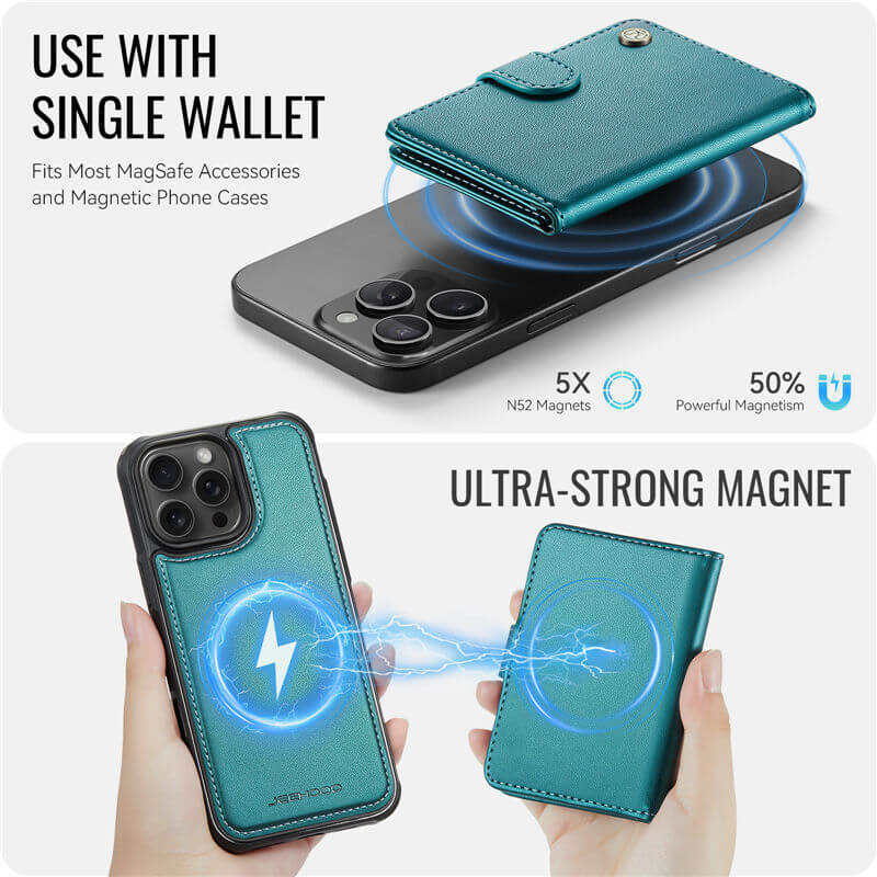 JEEHOOD iPhone 16 Pro Max 2-in-1 Magnetic Wallet Case