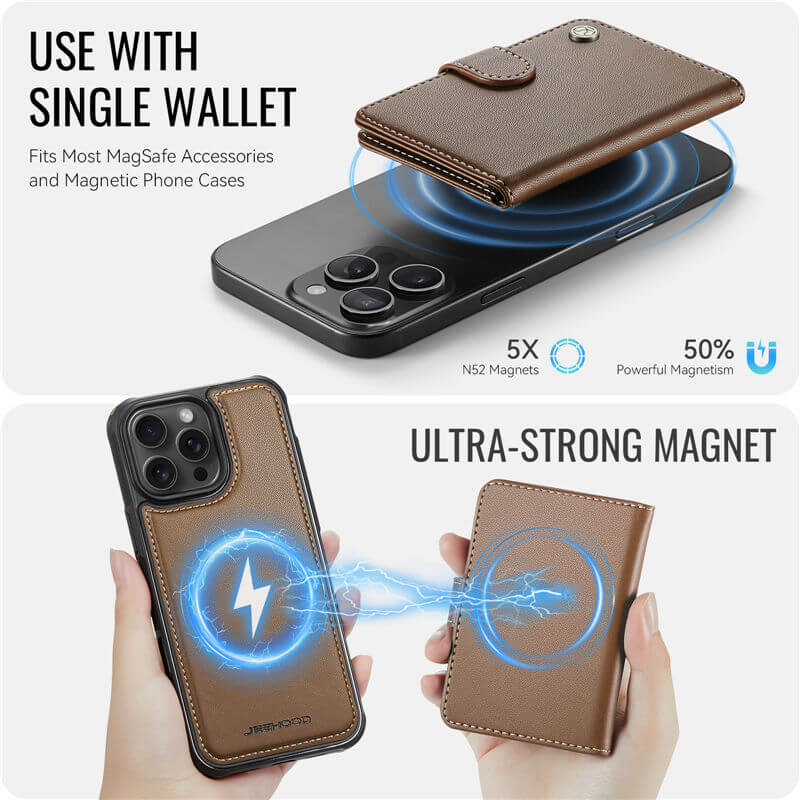 JEEHOOD iPhone 16 Pro 2-in-1 Magnetic Wallet Case