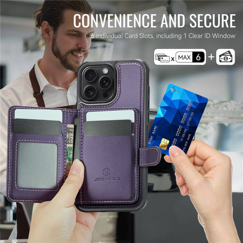 JEEHOOD iPhone 16 Pro Max 2-in-1 Magnetic Wallet Case