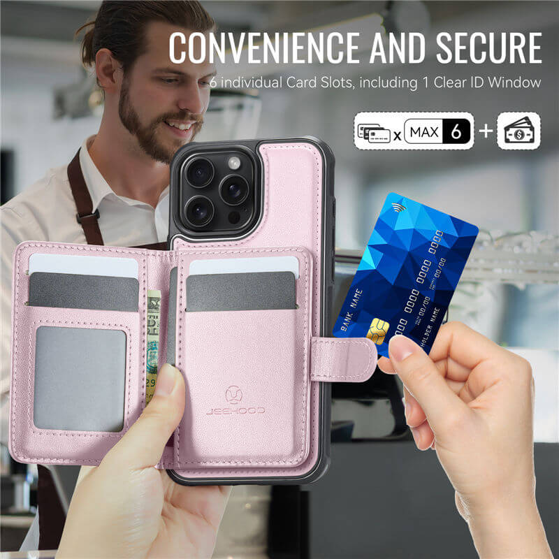 JEEHOOD iPhone 16 Pro 2-in-1 Magnetic Wallet Case