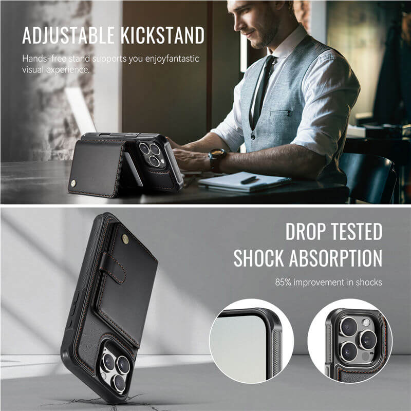 JEEHOOD iPhone 16 Pro 2-in-1 Magnetic Wallet Case