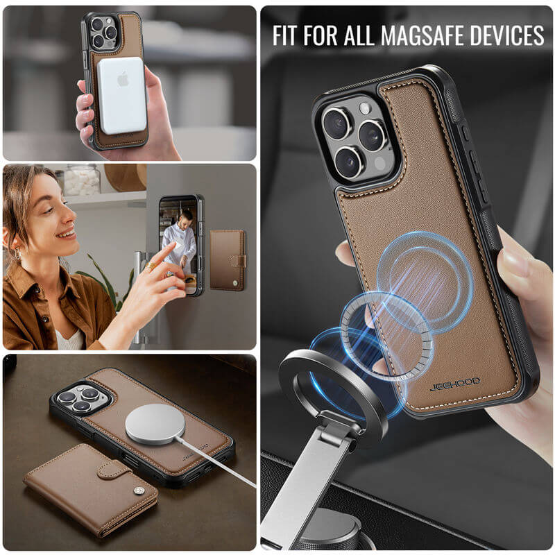 JEEHOOD iPhone 16 Pro 2-in-1 Magnetic Wallet Case