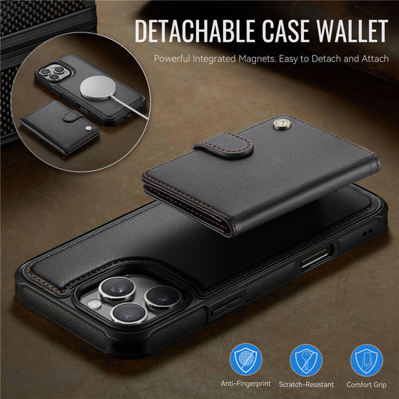 JEEHOOD iPhone 16 Pro Max 2-in-1 Magnetic Wallet Case