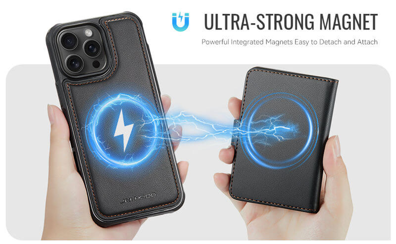 JEEHOOD iPhone 16 Pro Max 2-in-1 Magnetic Wallet Case