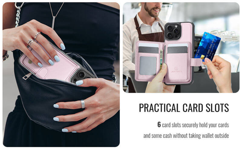 JEEHOOD iPhone 16 Pro Max 2-in-1 Magnetic Wallet Case