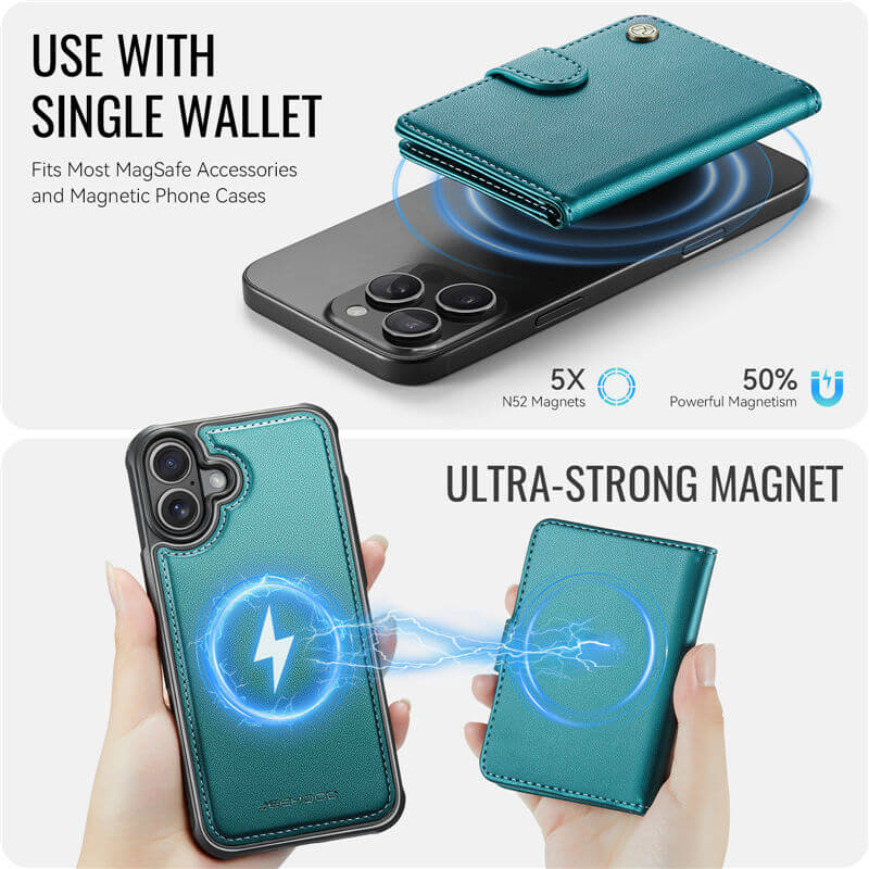 JEEHOOD iPhone 17 2-in-1 Magnetic Wallet Case