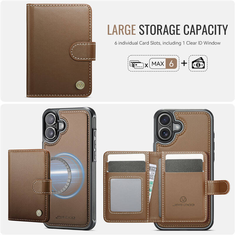 JEEHOOD iPhone 16 Plus 2-in-1 Magnetic Wallet Case