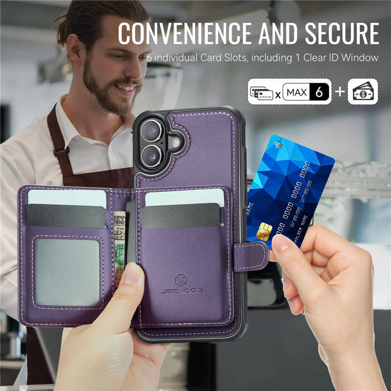 JEEHOOD iPhone 17 2-in-1 Magnetic Wallet Case