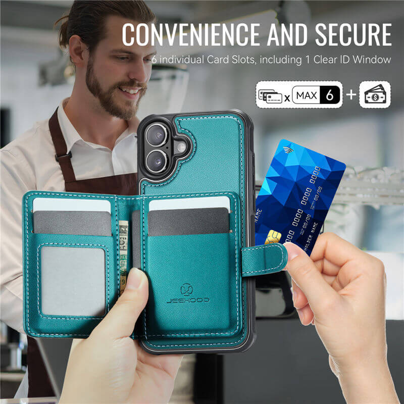 JEEHOOD iPhone 16 Plus 2-in-1 Magnetic Wallet Case