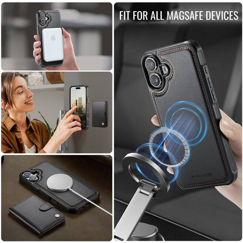 JEEHOOD iPhone 16 Plus 2-in-1 Magnetic Wallet Case