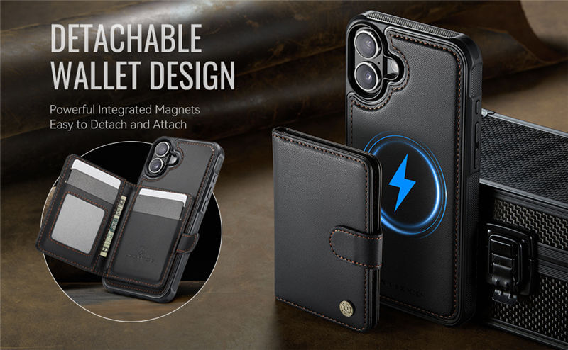 JEEHOOD iPhone 16 Plus 2-in-1 Magnetic Wallet Case
