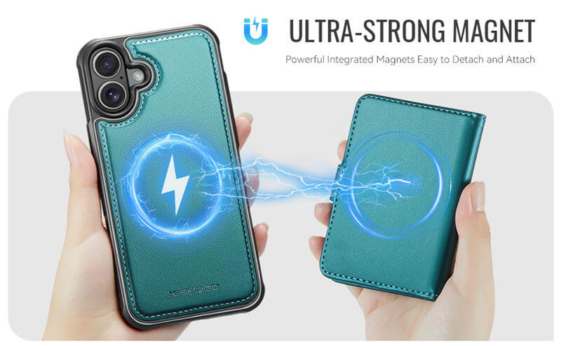 JEEHOOD iPhone 16 Plus 2-in-1 Magnetic Wallet Case