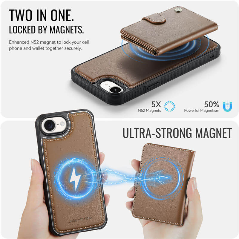 JEEHOOD iPhone 16e 2-in-1 Magnetic Wallet Case