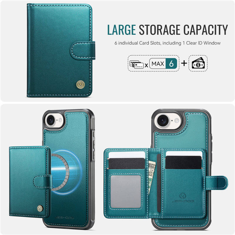 JEEHOOD iPhone 16e 2-in-1 Magnetic Wallet Case