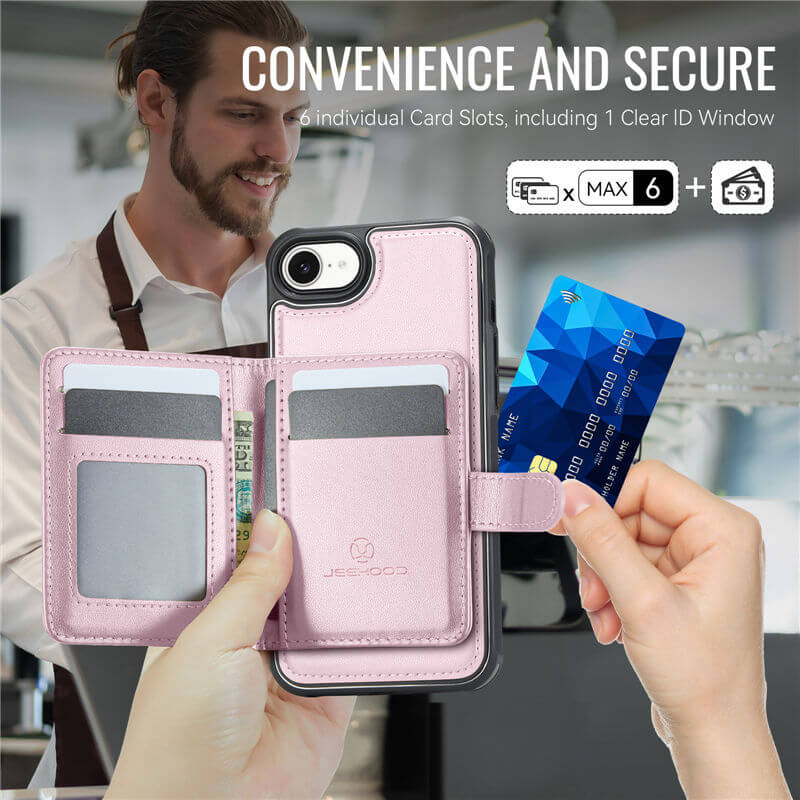 JEEHOOD iPhone 16e 2-in-1 Magnetic Wallet Case