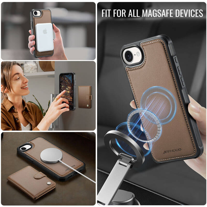 JEEHOOD iPhone 16e 2-in-1 Magnetic Wallet Case