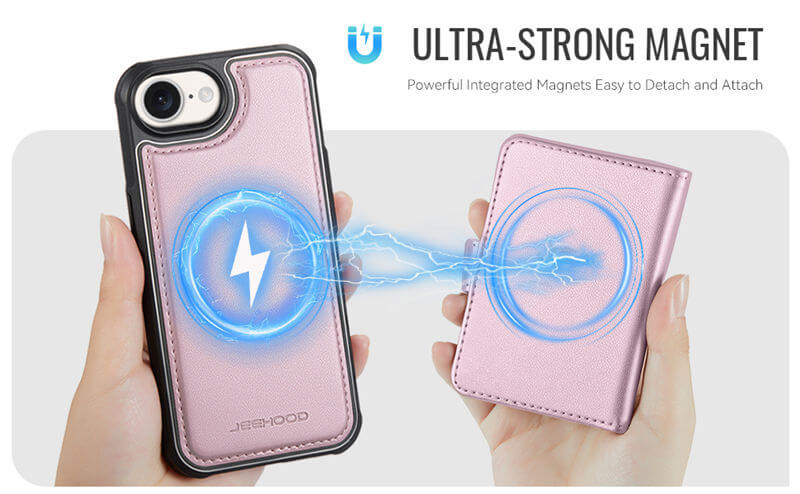 JEEHOOD iPhone 16e 2-in-1 Magnetic Wallet Case