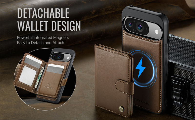 JEEHOOD Google Pixel 9/Pixel 9 Pro 2-in-1 Magnetic Wallet Case