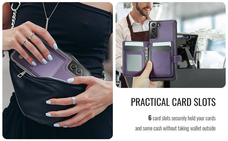 JEEHOOD Samsung Galaxy S21 FE 2-in-1 Magnetic Wallet Case