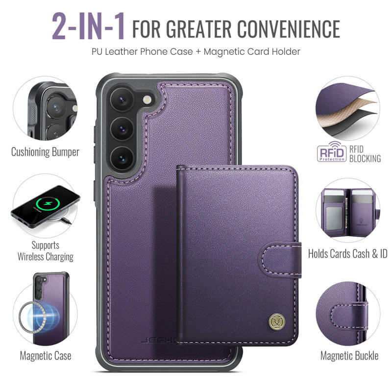 JEEHOOD Samsung Galaxy S23 2-in-1 Magnetic Wallet Case